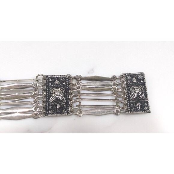 Vintage Hecho En Mexico Antiqued Look Silver Tone Link Bracelet 7.25" - Picture 7 of 10